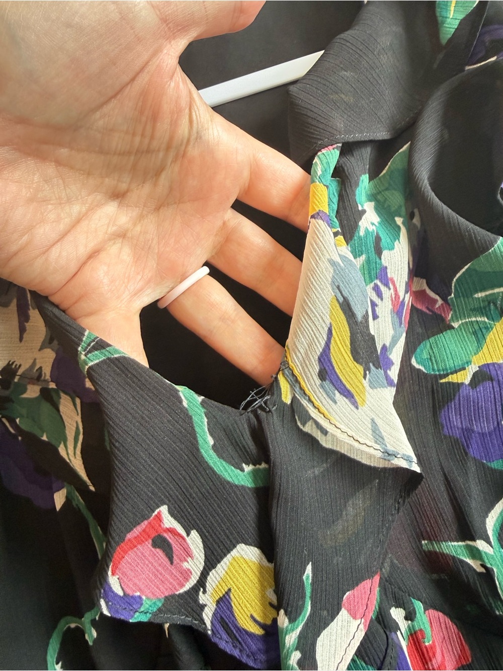 Lauren Ralph Lauren Black Floral Ruffle-Trim Georgette Gown Size 6 - Picture 8 of 14
